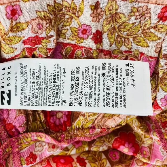 Billabong Mini Dress Hearts Desire Multicolor Floral Long Sleeve V‎ Neck Size XS - Picture 8 of 11